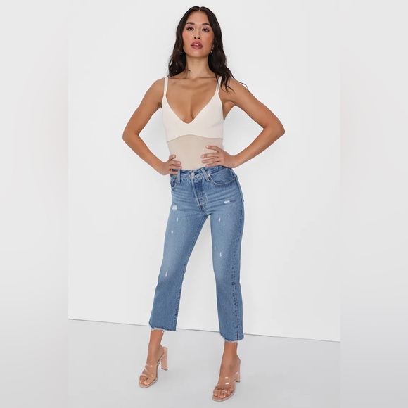 Lulus Trendy Demeanor Ivory And Beige Color Block Sleeveless Bodysuit - Size XS - Picture 11 of 11